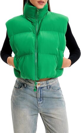 Стежка Daen з коміром-стійкою, блискавкою, коротка, тепла, з підкладкою, пуфер, жіноча куртка (зелений, M)