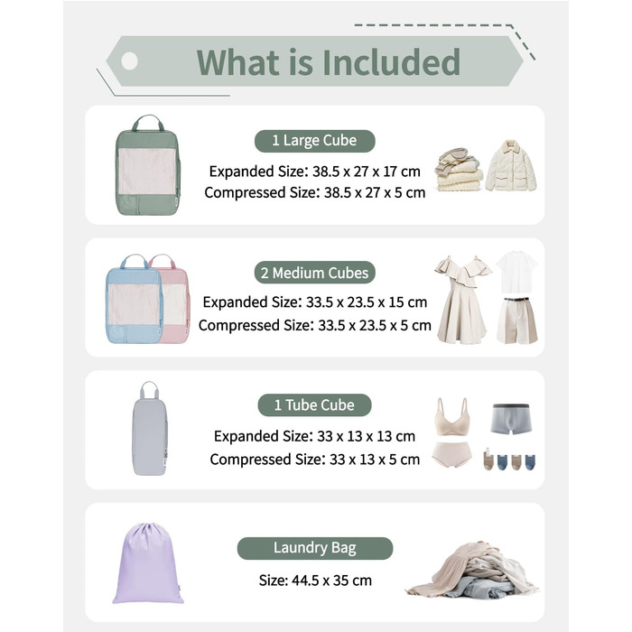 Набір органайзерів для валізи Narwey (5 шт.) - компресійні куби для подорожей, аксесуари для валізи