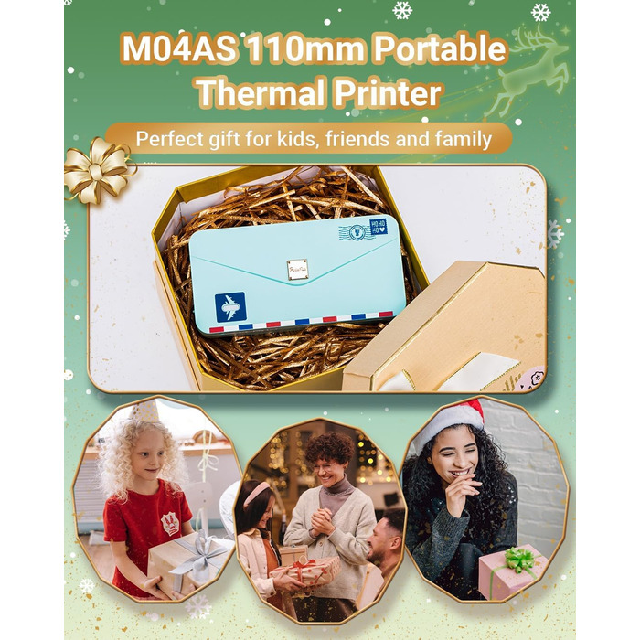 Phomemo Mini M04AS: Портативний Термопринтер Bluetooth для iOS/Android, 15/53/80/110 мм, 300DPI, для документів, фото, етикеток