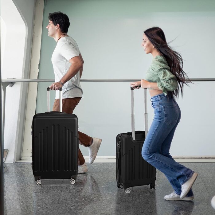 Набір валіз LEADZM 3 шт. з колесами, великий, жорсткий ABS+PC, телескопічна ручка, ручна поклажа (Чорний)