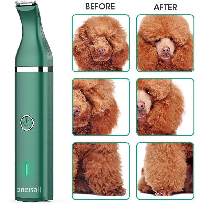 Триммер для догляду за лапами собак Oneisall, тиха машинка для стрижки лап собак, котів, очей, вух, обличчя, зелений
