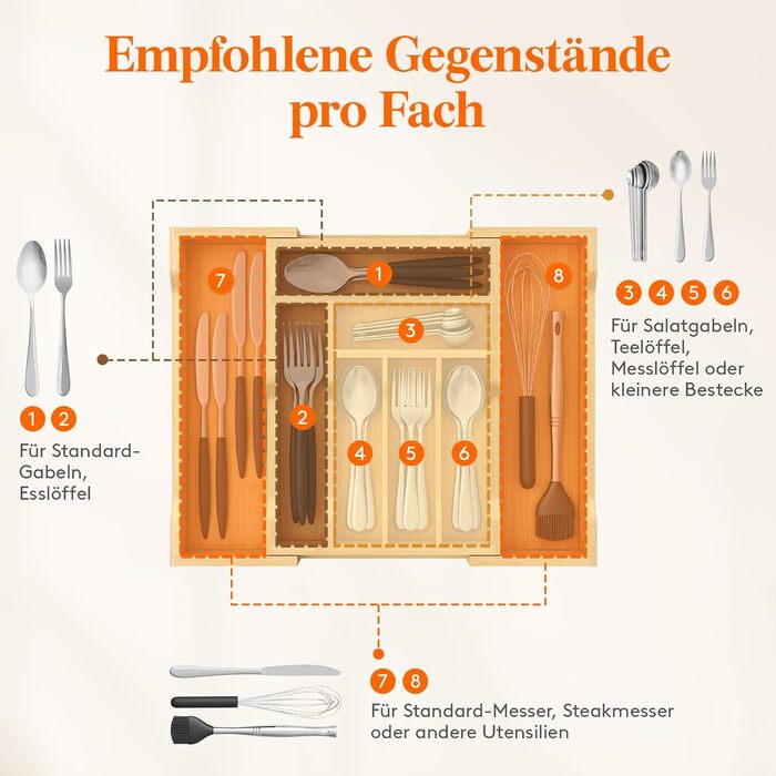 Органайзер для столових приборів Lifewit в шухляду, бамбуковий, 33x25-42x47 см, висувний лоток для ложок, виделок, ножів