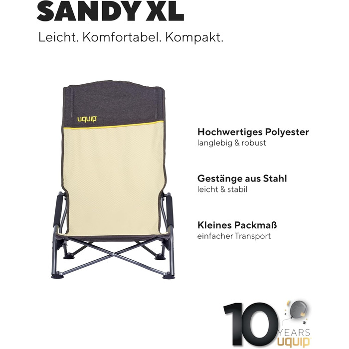 Зручний складаний стул для кемпінгу Uquip Sandy: міцний, великий, для відпочинку на природі
