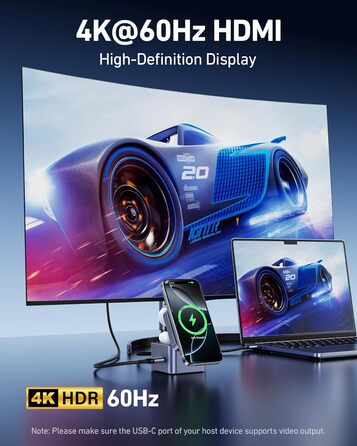 BENFEI 3-в-1 Станція зарядки MagSafe з USB-C хабом – для iPhone 16/15/14/13/12, Apple Watch та AirPods. HDMI (4K@60Hz), 100W PD, 2x USB 3.0 (5Gbps)