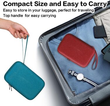 Органайзер для кабелів Teskyer, водонепроникний, жорсткий корпус, велика місткість, для подорожей (Вишневий, Середній 14 x 22 x 6,5 см)