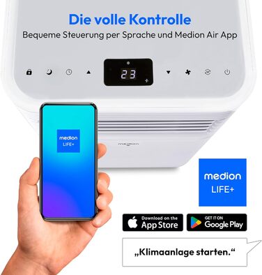 Мобільний кондиціонер MEDION E701 (7000 BTU) з випускним шлангом, для приміщень до 25м², 3-в-1 (охолодження, осушення, вентиляція), з пультом дистанційного керування та режимом сну, MD 37730