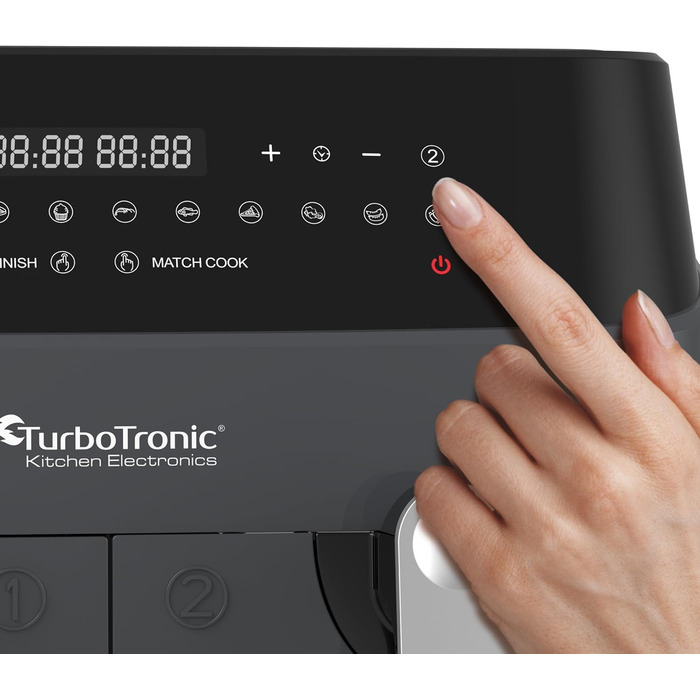 Аерофритюрниця TurboTronic Doppel XXL 9л (2х4.5л) з цифровим керуванням, сіра - фритюрниця без олії, 12 програм