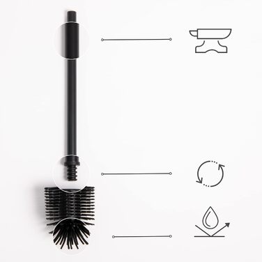 Торгова щітка для унітазу з тримачем з дерева | Силіконова щітка для унітазу з нержавіючої сталі | Тримач для щітки з натурального бамбука | Настільна щітка для ванної кімнати | Чорний колір