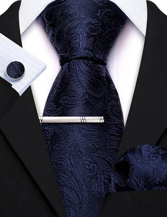 Набір краваток Barry.Wang: шовкова краватка з квітковим візерунком Paisley, нагрудна хустинка, запонки та краваткова застібка. Червоно-білий, для свят та вечірок.