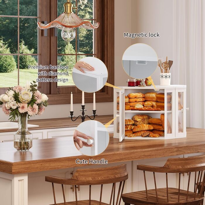 Бамбукова хлебниця для кухонного столу, контейнер для домашнього хліба, двоярусна, велика (білий, середній)