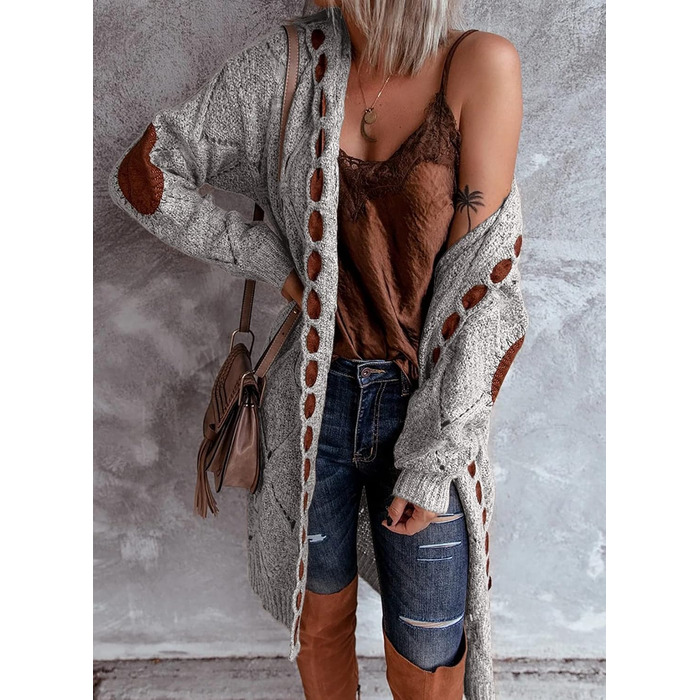 Кардиган жіночий HOBIBEAR Casual Oversized, теплий в'язаний, сірий, з V-подібним вирізом