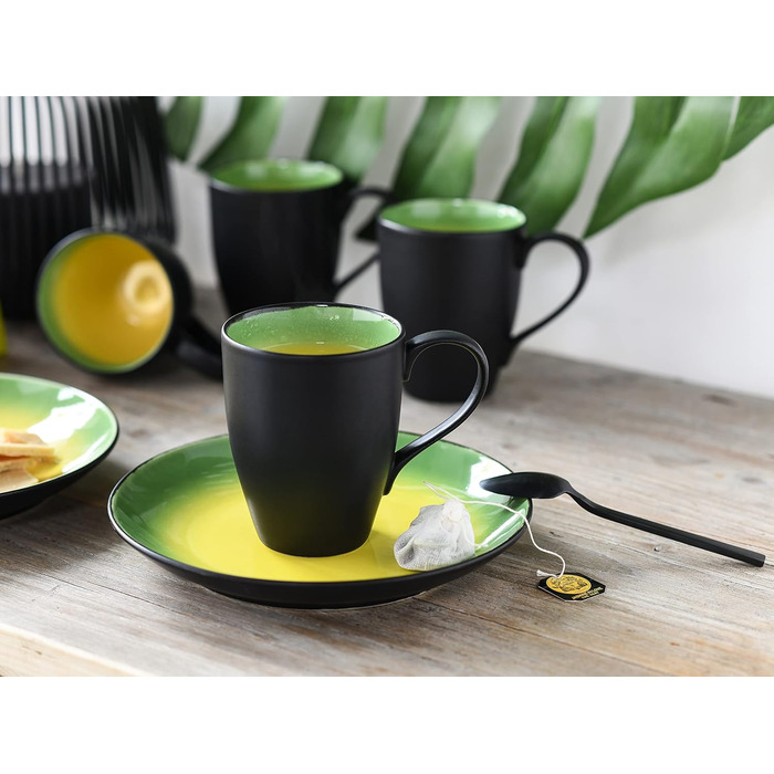 CreaTable Geschirrset HOT GREEN, 16-teilний комбінований сервіз з кераміки, для дому та ресторану