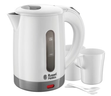 Електричний чайник Russell Hobbs 0.85л з адаптацією до напруги, для подорожей (1000W, 2 чашки, 2 ложки)