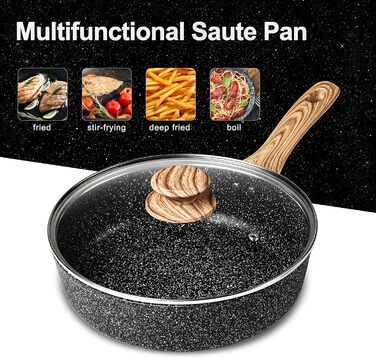 Сковорода з антипригарним покриттям Michelangelo з кришкою 28 см, глибока сковорода з кришкою, каструля 28 см, сковорода з антипригарним покриттям з м'якою бакелітовою ручкою, для індукційних плит, чорна