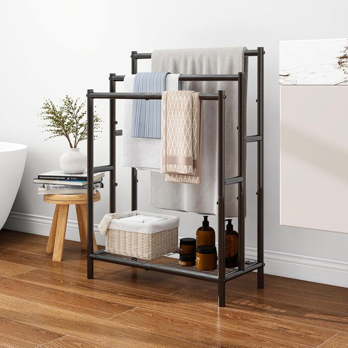 Підставка для рушників, тримач рушників, стійка для рушників на 3 рейки, чорний, для ванної кімнати