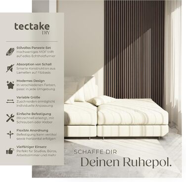 Акустичні 3D-панелі tectake для стін 120 x 60 x 2,1 см, звукопоглинаючі панелі під дерево для вітальні та кухні, шумоізоляція (набір 4 шт, дуб сірий)