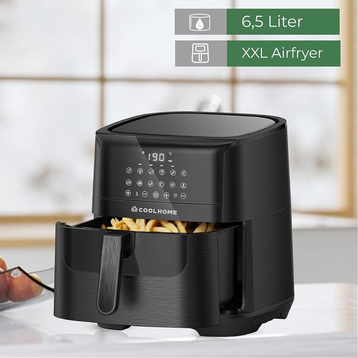 Фритюрниця CoolHome AF23 XXL Deluxe, 6,5 л, з керамічним покриттям, чорна