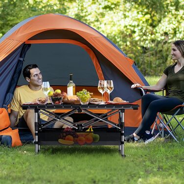 Складаний туристичний стіл Garllen 82x40 см, 2 рівня висоти (44/70 см), з розкатною стільницею, сталевий, для пікніка, грилю, саду, з сумкою