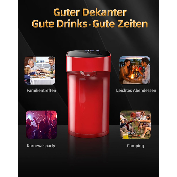 Електричний декантер для вина 5-в-1 з регулюванням дозування та цифровим виливом, автоматичний розливач вина, подарунок на День народження/День Святого Валентина (червоне)