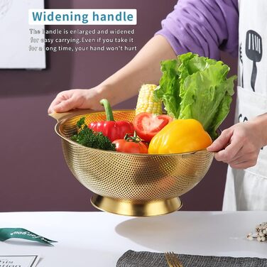 Ситечко Kyraton Gold Colander 5 Quart: професійне нержавіюче сито з покриттям з титану та золота, міцні ручки та основа для самостійного зливу, легко миється, підходить для миття в посудомийній машині