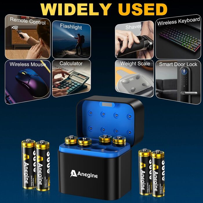 Акумулятори AA Lithium 3600mWh 1.5V з зарядним пристроєм (8 шт.) - до 2000 циклів