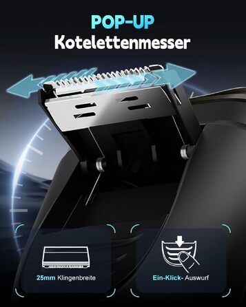 Електрична бритва для чоловіків з 4D-плаваючими головками, водонепроникна IPX7, для вологого та сухого гоління, з тримером, чорна
