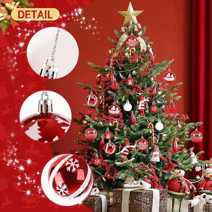 Ялинкові кулі Ilauke, 44 шт. Пластикові кулі червоно-білі, 3 та 6 см. Декорації для ялинки, прикраси на свята, для дому, вечірки, весілля, Різдво.