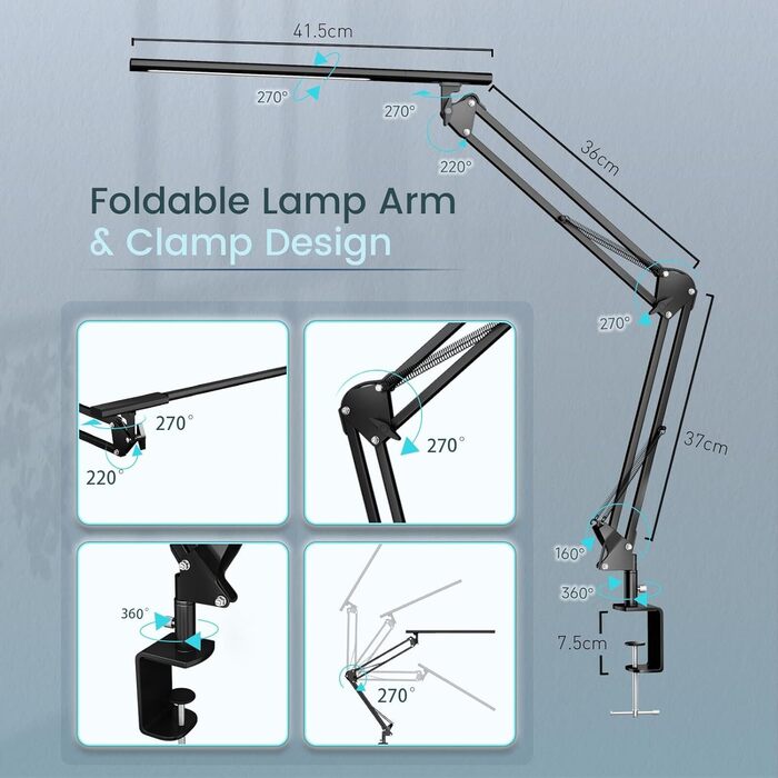 Світлодіодна лампа для робочого столу, кріпиться на край столу, архітектурна лампа з адаптером QC3.0, лінза Френеля, чорна