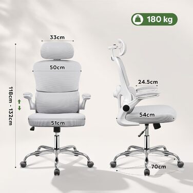 Офісне крісло Devaise ергономічне з підтримкою попереку, 3D-підголівником, регульованими підлокітниками та сітчастою спинкою, для офісу та дому, до 150 кг (сірий)