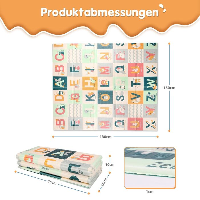 Дитячий килимок для повзання Dripex 150x180x1.5 см, двосторонній, водонепроникний, без BPA, портативний - для малюків з народження