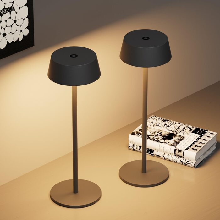 Акумуляторна LED настільна лампа Klighten з димером, сенсорна, металева (алюміній), IP54, тепле світло 3000K, антрацит