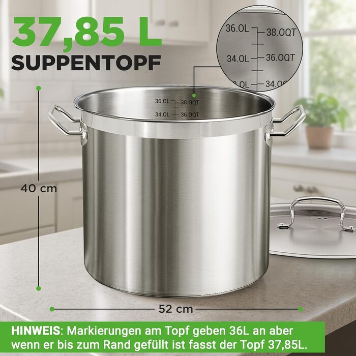 Нержавіюча каструля NutriChef 11.4 л з кришкою для індукційних плит | Підходить для дому та професійної кухні | Ідеальна для тушкування та приготування їжі