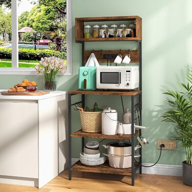 Стельовий стелаж COSTWAY для кухні з розеткою, з гачками, 60 x 42 x 153 см