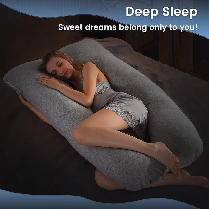Подушка для вагітних SHANNA U-подібної форми, подушка для сну на боці, подушка для годування, з м'якою обтягуючою тканиною Minky Dot, велика подушка для сну, комфортна подушка для дорослих, подушка для тіла (бавовна, в'язана світло-сіра, U-подібна форма -