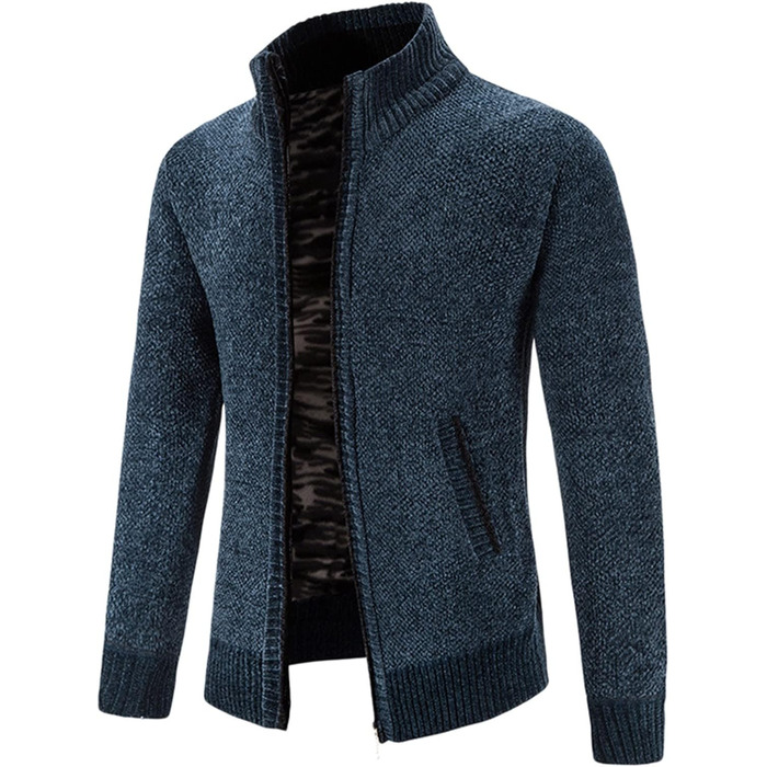 Чоловіча в'язана куртка на осінь, кардиган з кишенями та блискавкою, флісова куртка, куртка для активного відпочинку, спортивна куртка без капюшона, в'язаний світшот, зручна куртка для дому, тепла в'язана куртка (3XL, темно-синій)