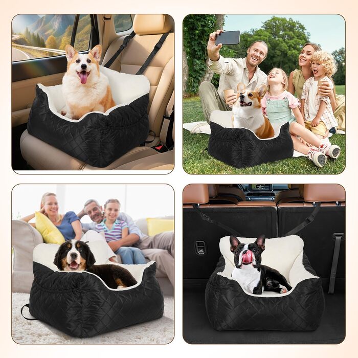 Автокрісло для собак Eikuavons - чорне, 47x47x21 см, з кишенями та шнуром для прив'язування