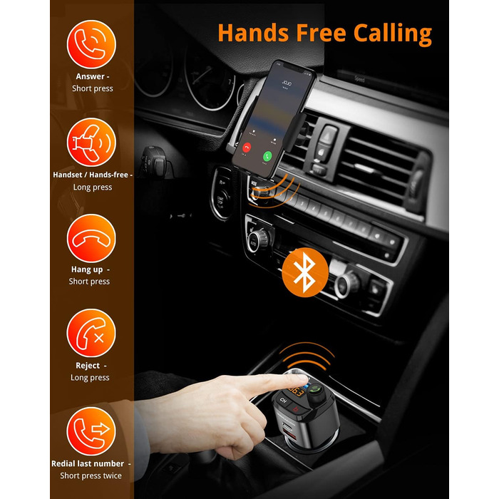 Bluetooth FM-трансмітер UNBREAKcable для авто, адаптер з зарядкою PD3.0 і QC3.0, підсилювач басів, гучний зв'язок, підтримка Siri та Google Assistant