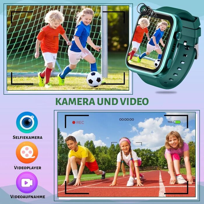 OKYUK Smartwatch для дітей 4G з GPS-трекером, двосторонніми дзвінки, SOS, стильний дизайн для хлопчиків та дівчаток 6-12 років (темно-зелений)