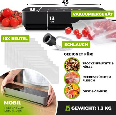 Вакуумний пакувальник SEALWAVE для продуктів харчування: потужний, широкий зварювальний шов, тихий та ефективний, універсальний (для вологих та сухих продуктів), легке очищення, з 10 безкоштовними пакетами