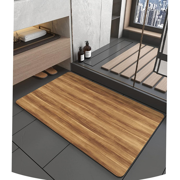Dai Lufei Bath Mat, Diatomaceous Earth Super Absorbent Shower Mat with Walnut Grain, Non-Slip, Quick-Drying Shower Mat with Rubber Back (50 * 80) Wood Grain 50 x 80 cm