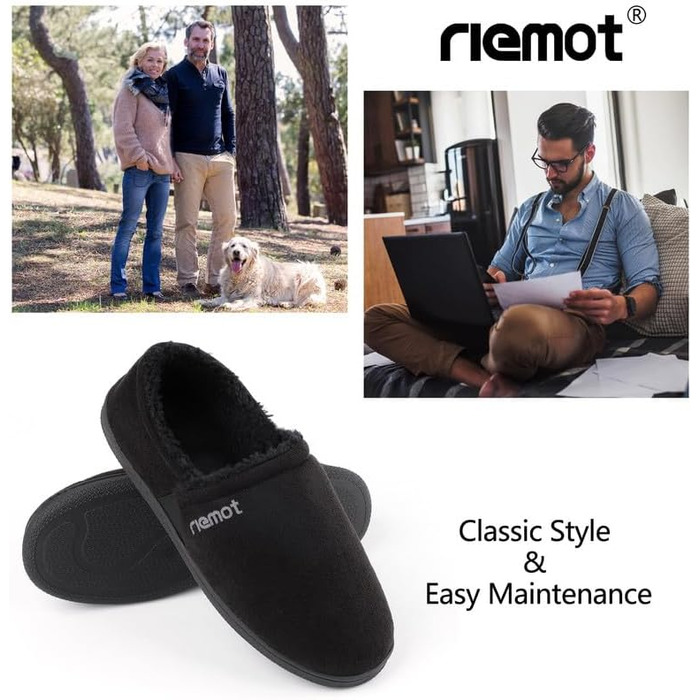 Чоловічі мокасини-домашні тапочки Riehmot з м'якою підкладкою Sherpa, зимові, антиковзаюча підошва, EU 42-47 (Чорний)