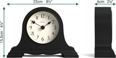 JONES CLOCKS® Speakeasy Table Clock | Classic Napoleon Hat Design | Black | Contemporary classic style for desk, table, shelf, or nightstand