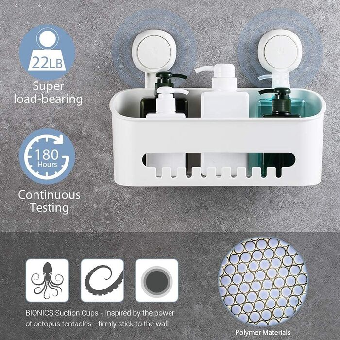 ilikable Shower Shelf WITHOUT DRILLING, Shower Basket with Strong Suction Cup, 1000 Times Reusable Storage Shelf for Shower, Max 10 KG Bathroom Shelf