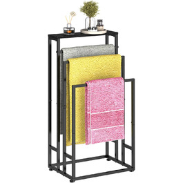 Підставка для рушників стояча, 3-ярусна з полицею з дерева, металева з регульованими ніжками, для ванної кімнати та спальні, 40x30x82 см, чорна
