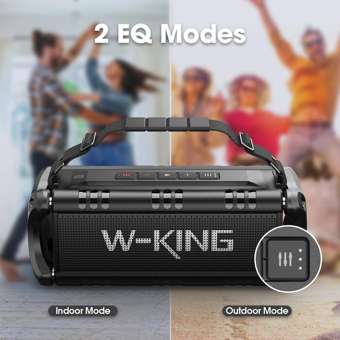 W-KING Портативна Bluetooth Колонка 90W з Глибоким Басом, DSP, 40 годин акумулятора та IPX6 Захистом від Води. Підтримка Powerbank, EQ, AUX та TF-карта. Чорний Колір. Ідеально для кемпінгу, пляжу та саду.