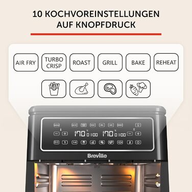 Breville Halo Flexi Hot Air Fryer | Digital Dual Chamber Air Fryer | 11L Air Fryer: For more than 10 people | Frying, Baking, Grilling, Roasting, Toasting, Reheating | 2400 W [VDF130X] 11L (Dual Flexi)