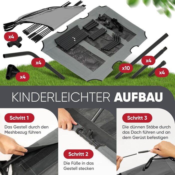 Підвищене лежання для собак з дахом, для саду та вулиці, XL, 122x91x23/114 см, сірий