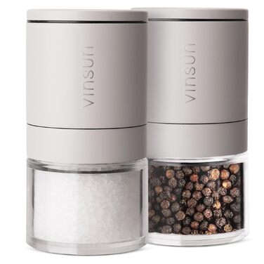 Набір з 2 мельниць для солі та перцю Vinsun - керамічний жорно, ручне регулювання, нержавіюча сталь, бежевий