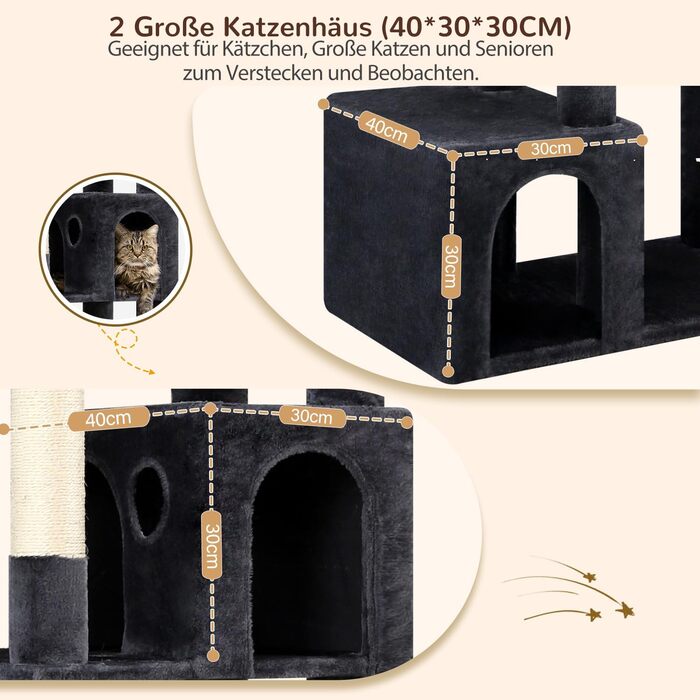 Драбина для котів Globlazer XXL 193 см з будиночком, гамаком, платформами та іграшками. Стабільна для 3-5 котів. Сірий колір.