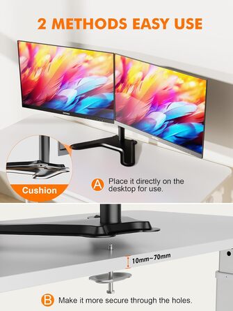 Тримач для монітора GRIFEMA для 2 моніторів, 13-27 дюймів, регульований, гнучкий, VESA 75/100mm, GB2001A-2 (U-основа)